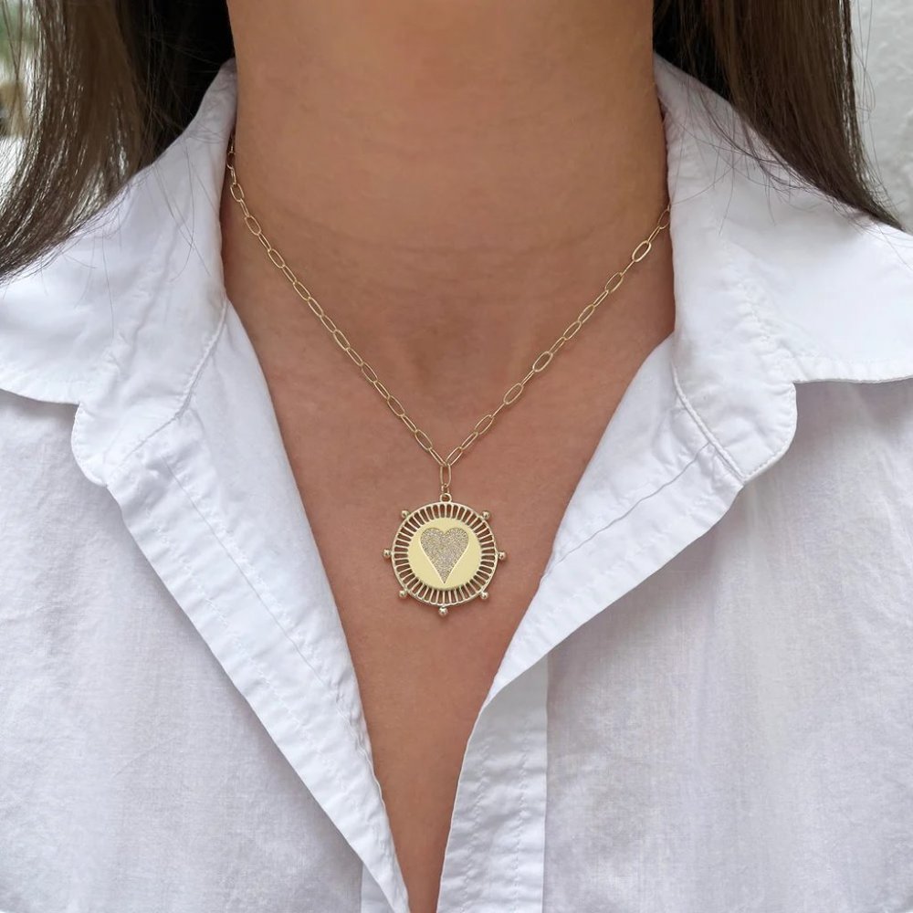 Jennifer Miller Heart Medallion Yellow Gold Plated Necklace New